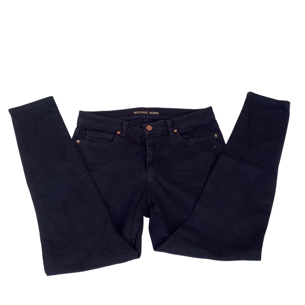 Michael Kors Izzy Skinny Jeans Black‎ Gold Hardware Women Size 10 Stretch Denim